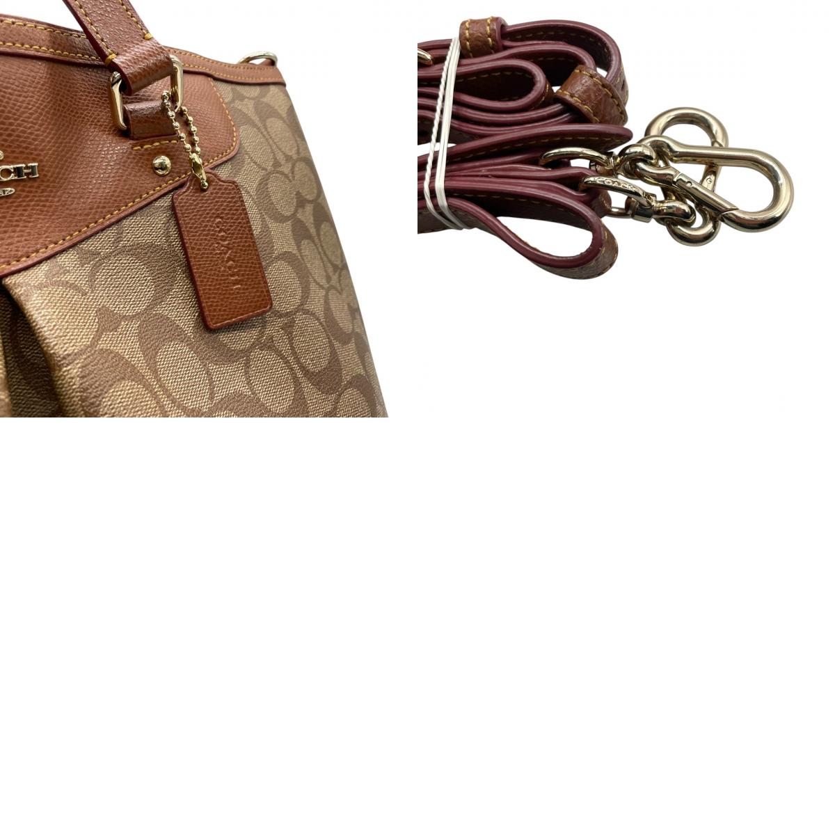 【未使用級】コーチ COACH シグネチャー 2WAY トートバッグ ショルダーバッグ 斜め掛け PVC レザー ブラウン 茶色 ゴールド金具 34614 A4収納可 大容量 ギャザー プリーツ 軽量 通勤 通学 ビジネス レディース 鞄 カバン E5