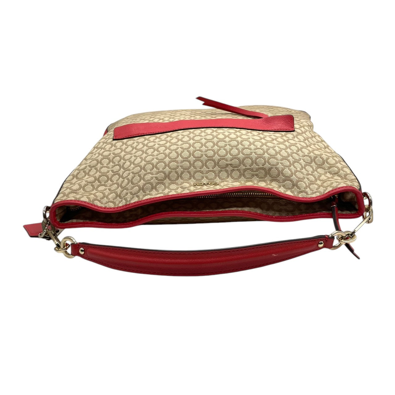 【美品】コーチ COACH マディソン ニードルポイント オプアート 2WAY ショルダーバッグ ハンドバッグ 斜め掛け キャンバス レザー ベージュ 赤 レッド 27904 A4収納可 軽量 カジュアル レディース 鞄 カバン E5