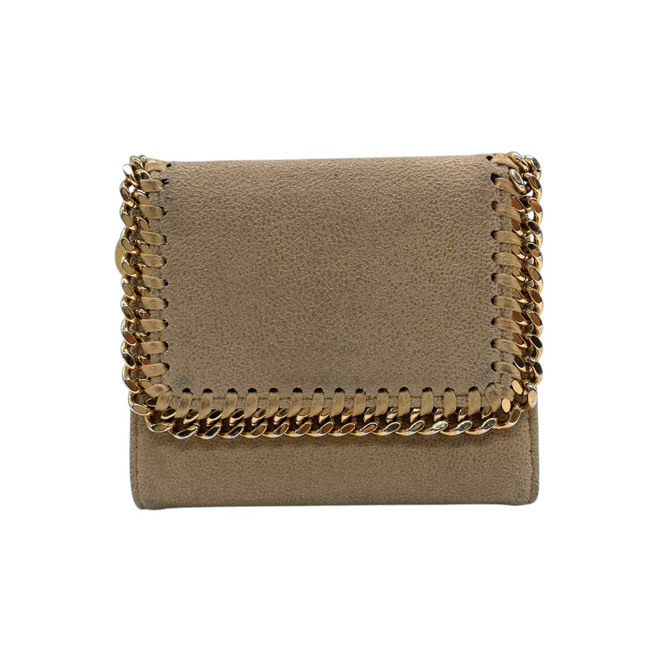 【良品】ステラマッカートニー Stella McCartney ファラベラ 二つ折り財布 コンパクトウォレット ミニ チェーン ベルベット スエード調 エコレザー ベージュ グレージュ ミックス金具 431000 レディース カジュアル モード w1