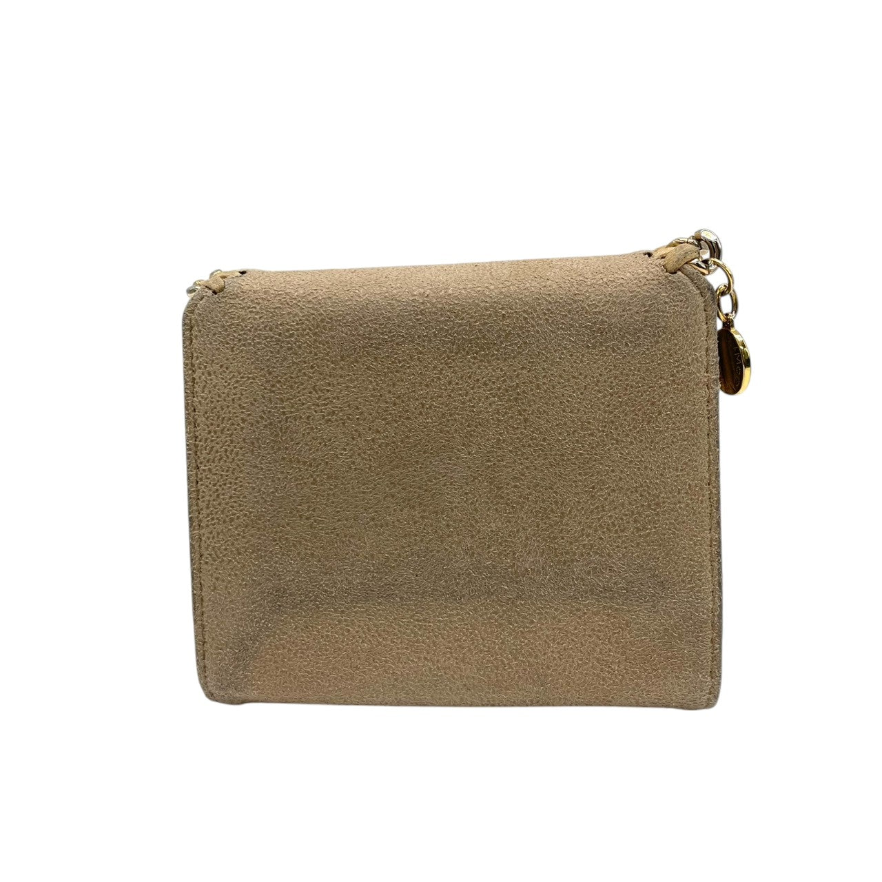 【良品】ステラマッカートニー Stella McCartney ファラベラ 二つ折り財布 コンパクトウォレット ミニ チェーン ベルベット スエード調 エコレザー ベージュ グレージュ ミックス金具 431000 レディース カジュアル モード w1