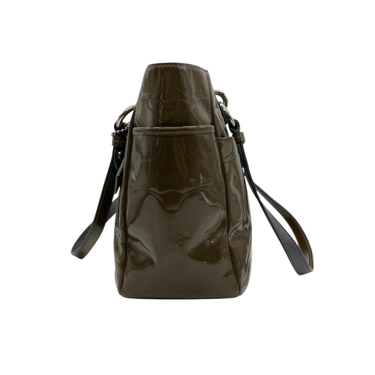 【良品】コーチ COACH ギャラリー パテントレザー トートバッグ ショルダーバッグ 肩掛け シグネチャー エンボス カーキ オリーブ グリーン 17728 メタリック エナメル A4収納可 大容量 カジュアル レディース 鞄 カバン s60