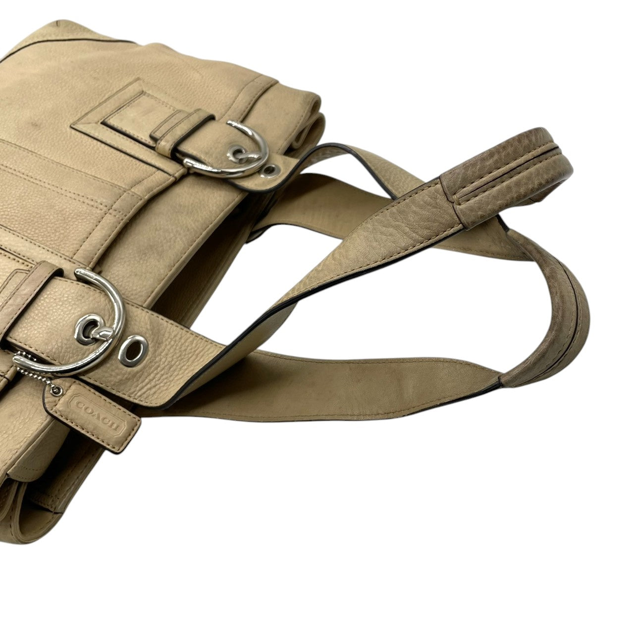 【良品】コーチ COACH ハンプトンズ ウィークエンド レザートートバッグ ショルダーバッグ 肩掛け ベージュ アイボリー 本革 10912 ギャザー ベルトデザイン A4収納可 大容量 通勤 通学 ビジネス レディース 鞄 カバン s60