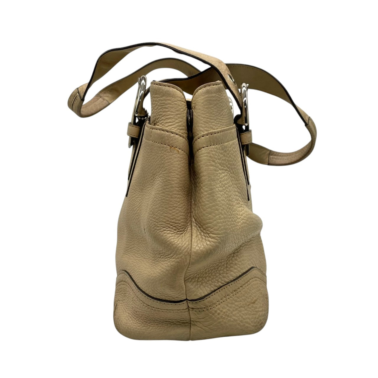 【良品】コーチ COACH ハンプトンズ ウィークエンド レザートートバッグ ショルダーバッグ 肩掛け ベージュ アイボリー 本革 10912 ギャザー ベルトデザイン A4収納可 大容量 通勤 通学 ビジネス レディース 鞄 カバン s60