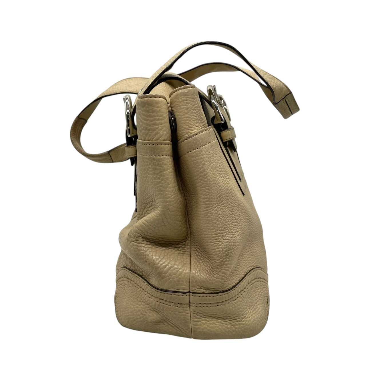 【良品】コーチ COACH ハンプトンズ ウィークエンド レザートートバッグ ショルダーバッグ 肩掛け ベージュ アイボリー 本革 10912 ギャザー ベルトデザイン A4収納可 大容量 通勤 通学 ビジネス レディース 鞄 カバン s60