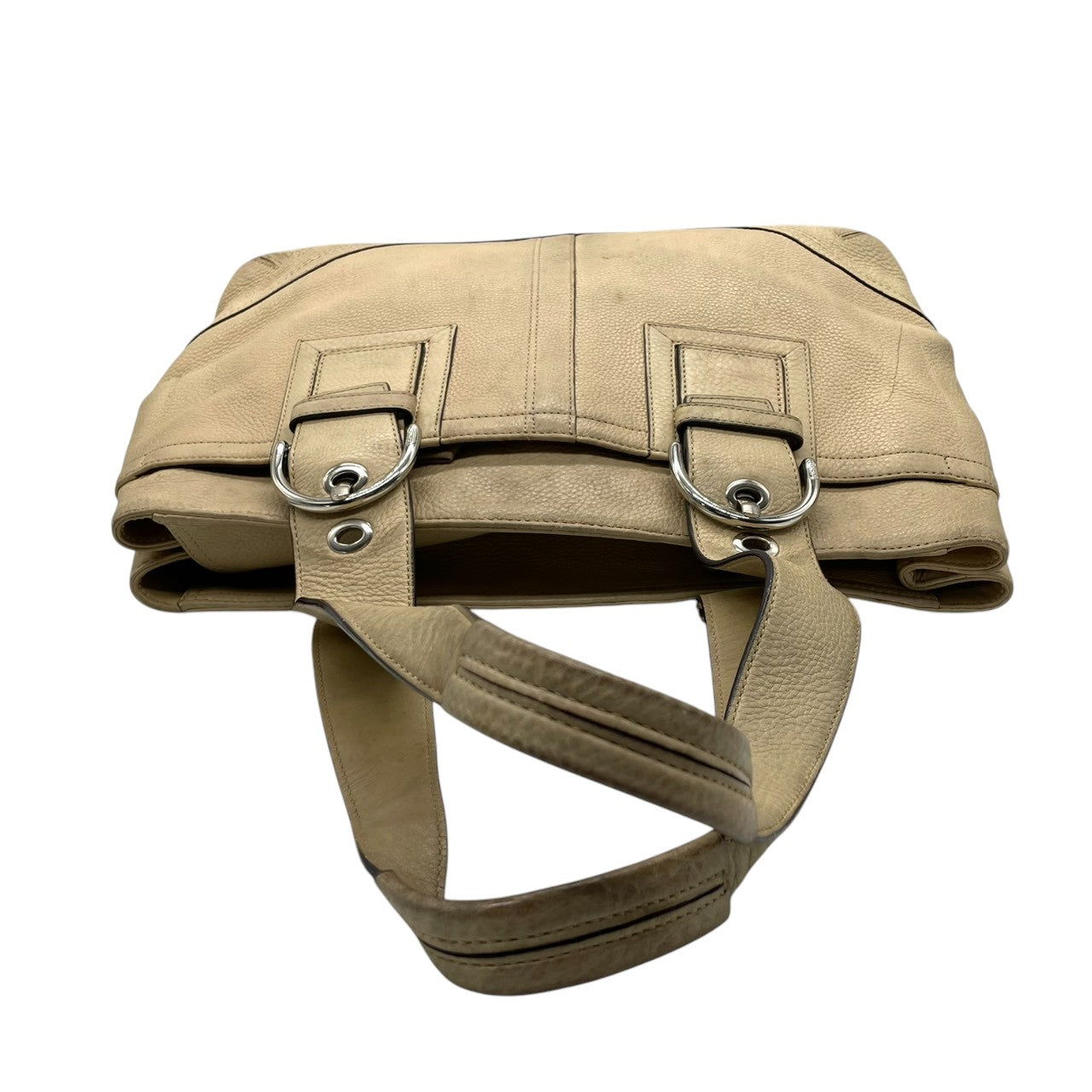 【良品】コーチ COACH ハンプトンズ ウィークエンド レザートートバッグ ショルダーバッグ 肩掛け ベージュ アイボリー 本革 10912 ギャザー ベルトデザイン A4収納可 大容量 通勤 通学 ビジネス レディース 鞄 カバン s60