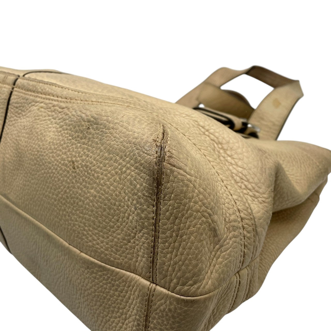 【良品】コーチ COACH ハンプトンズ ウィークエンド レザートートバッグ ショルダーバッグ 肩掛け ベージュ アイボリー 本革 10912 ギャザー ベルトデザイン A4収納可 大容量 通勤 通学 ビジネス レディース 鞄 カバン s60