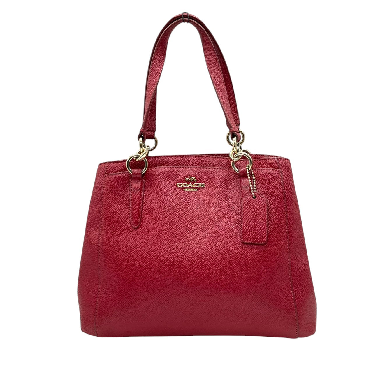 【良品】コーチ COACH 2WAY トートバッグ ハンドバッグ ショルダーバッグ 斜め掛け レザー 本革 シボ革 レッド 赤 ボルドー ゴールド金具 F57847 コンパクト レディース 鞄 カバン サッチェル s60