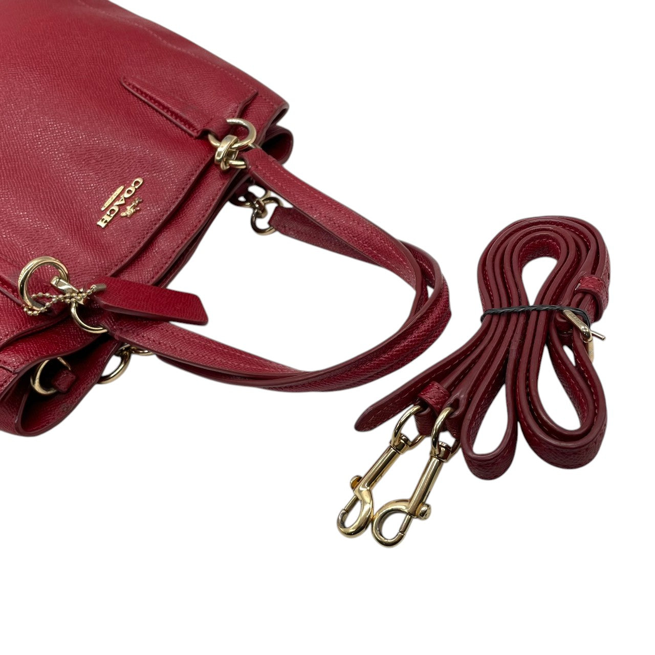 【良品】コーチ COACH 2WAY トートバッグ ハンドバッグ ショルダーバッグ 斜め掛け レザー 本革 シボ革 レッド 赤 ボルドー ゴールド金具 F57847 コンパクト レディース 鞄 カバン サッチェル s60