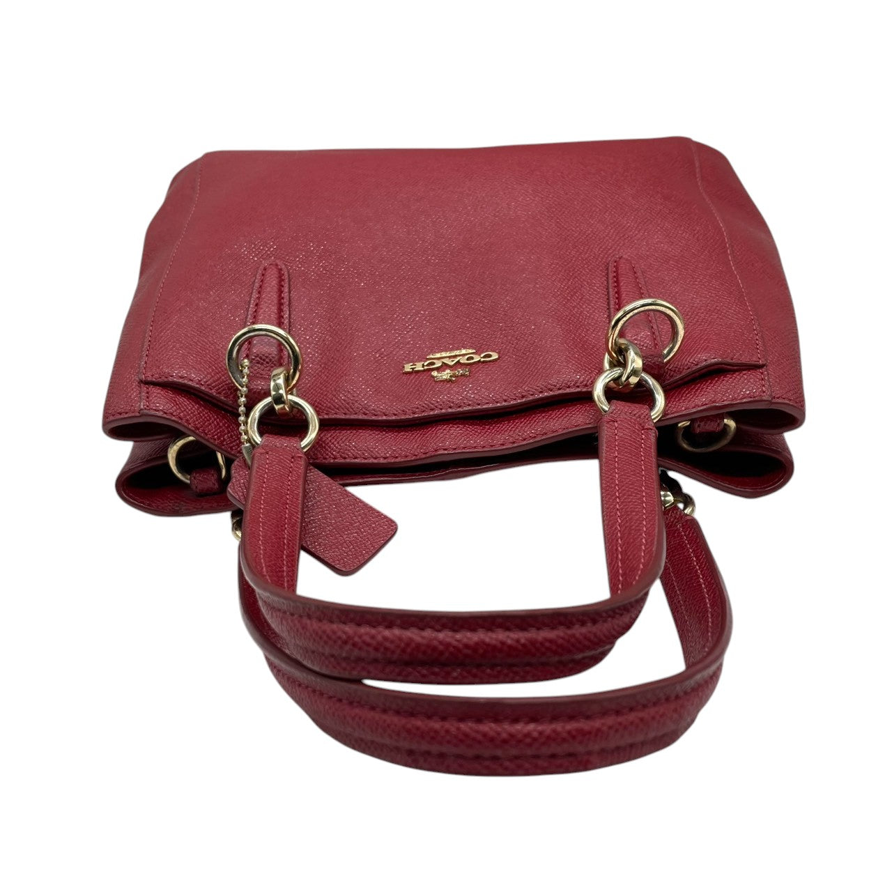 【良品】コーチ COACH 2WAY トートバッグ ハンドバッグ ショルダーバッグ 斜め掛け レザー 本革 シボ革 レッド 赤 ボルドー ゴールド金具 F57847 コンパクト レディース 鞄 カバン サッチェル s60
