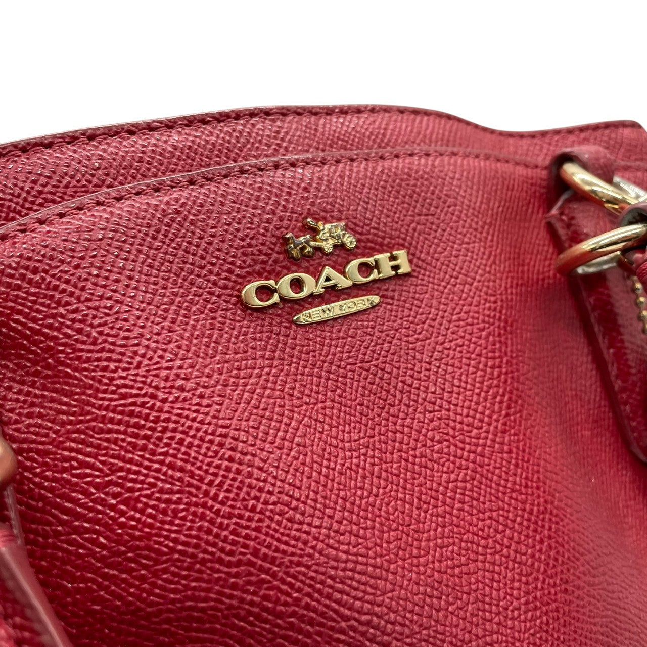 【良品】コーチ COACH 2WAY トートバッグ ハンドバッグ ショルダーバッグ 斜め掛け レザー 本革 シボ革 レッド 赤 ボルドー ゴールド金具 F57847 コンパクト レディース 鞄 カバン サッチェル s60