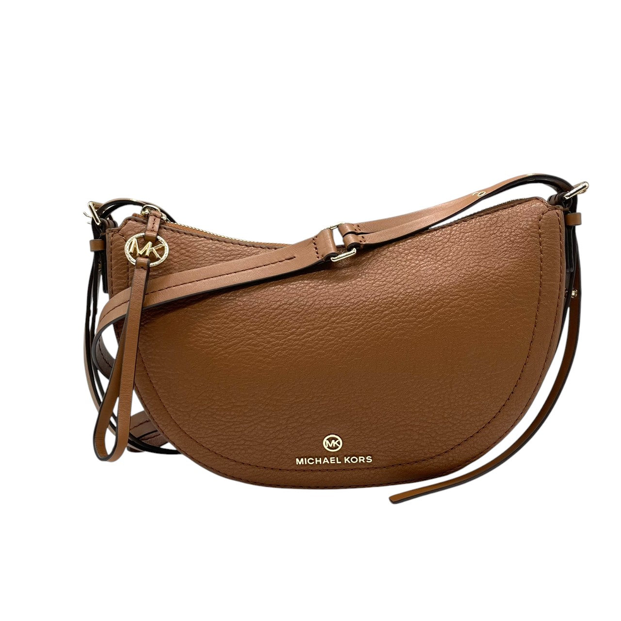 【美品】マイケルコース Michael Kors ショルダーバッグ 斜め掛け ポシェット クロスボディ レザー 本革 ブラウン 茶色 キャメル MKロゴ ゴールド金具 コンパクト 軽量 カジュアル デイリー レディース 鞄 カバン s68