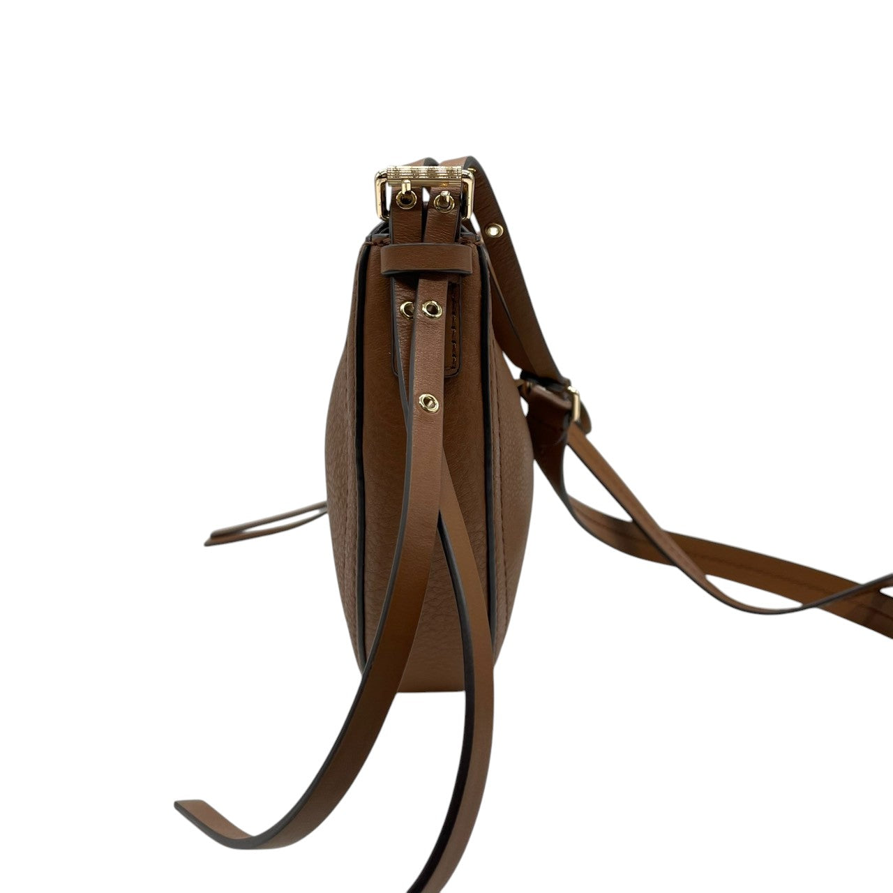 【美品】マイケルコース Michael Kors ショルダーバッグ 斜め掛け ポシェット クロスボディ レザー 本革 ブラウン 茶色 キャメル MKロゴ ゴールド金具 コンパクト 軽量 カジュアル デイリー レディース 鞄 カバン s68