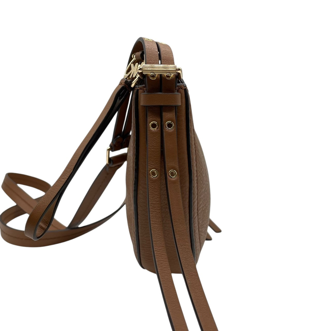【美品】マイケルコース Michael Kors ショルダーバッグ 斜め掛け ポシェット クロスボディ レザー 本革 ブラウン 茶色 キャメル MKロゴ ゴールド金具 コンパクト 軽量 カジュアル デイリー レディース 鞄 カバン s68