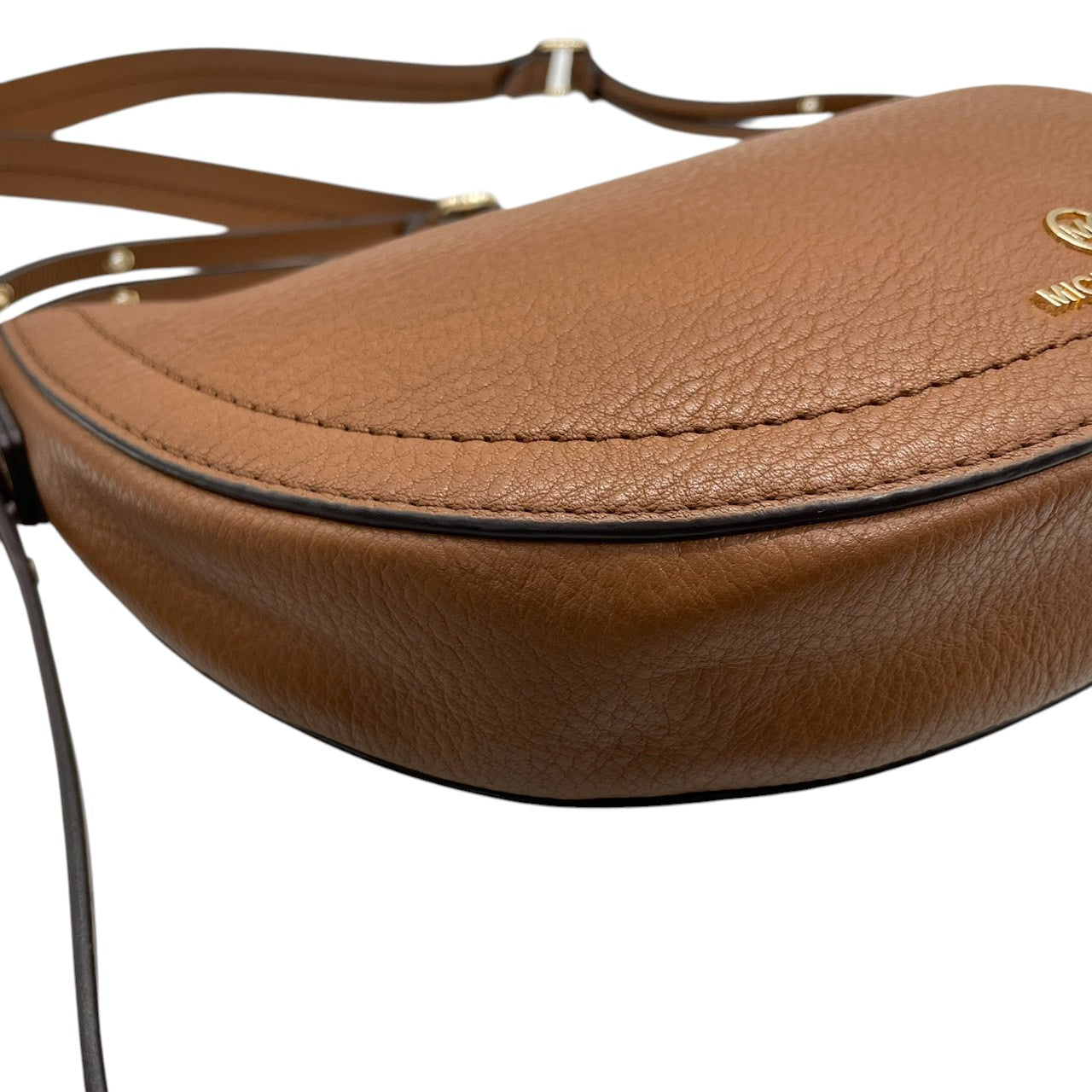 【美品】マイケルコース Michael Kors ショルダーバッグ 斜め掛け ポシェット クロスボディ レザー 本革 ブラウン 茶色 キャメル MKロゴ ゴールド金具 コンパクト 軽量 カジュアル デイリー レディース 鞄 カバン s68