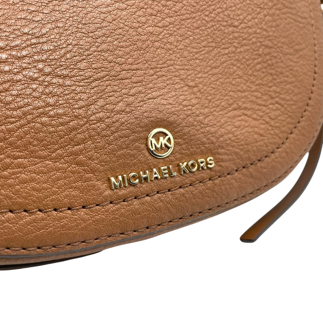 【美品】マイケルコース Michael Kors ショルダーバッグ 斜め掛け ポシェット クロスボディ レザー 本革 ブラウン 茶色 キャメル MKロゴ ゴールド金具 コンパクト 軽量 カジュアル デイリー レディース 鞄 カバン s68