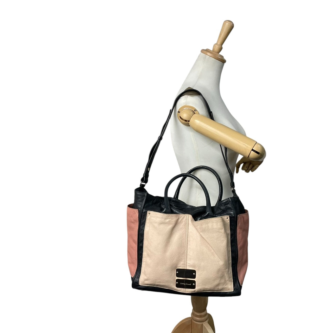 【良品】シーバイクロエ See By Chloe 2WAY トートバッグ ショルダーバッグ 斜め掛け レザー 本革 ベージュ ネイビー ピンク トリコロール カラーブロック A4収納可 大容量 カジュアル モード 個性的 レディース 鞄 カバン s68