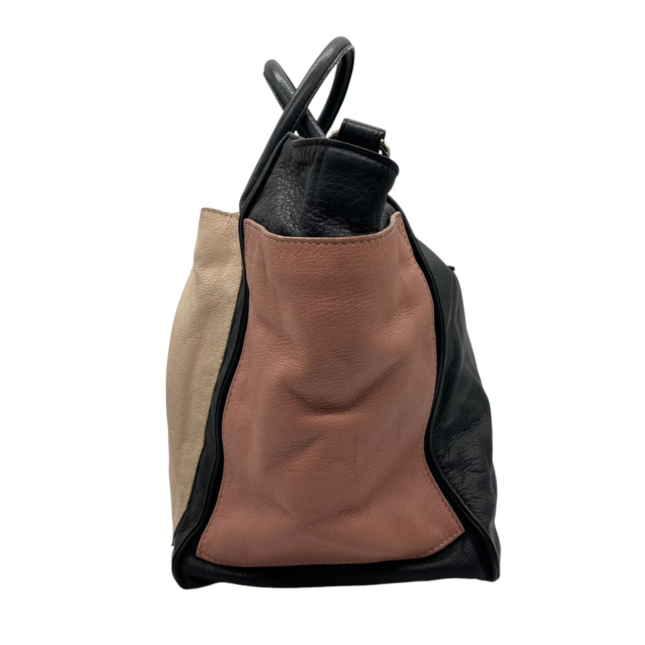 【良品】シーバイクロエ See By Chloe 2WAY トートバッグ ショルダーバッグ 斜め掛け レザー 本革 ベージュ ネイビー ピンク トリコロール カラーブロック A4収納可 大容量 カジュアル モード 個性的 レディース 鞄 カバン s68