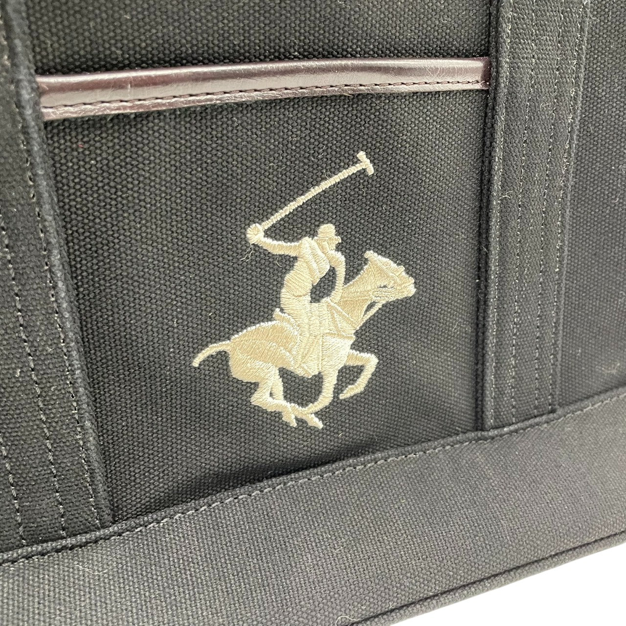【美品】ビバリーヒルズポロクラブ BEVERLY HILLS POLO CLUB トートバッグ ショルダーバッグ 2WAY 斜め掛け キャンバス レザー ブラック 黒 ポロ刺繍 軽量 マチ広 トラッド カジュアル 通学 通勤 レディース 鞄 カバン s68