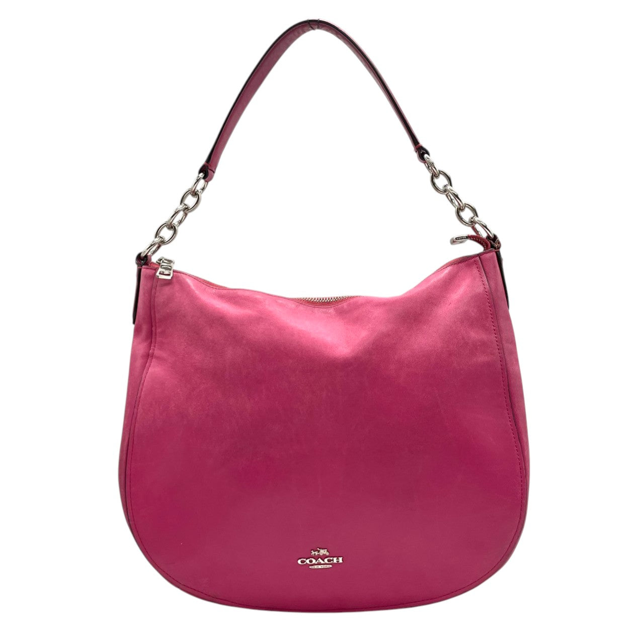 【良品】コーチ COACH 2WAY ショルダーバッグ ホーボー 斜め掛け ワンショルダー レザー スエード 本革 ピンク 37755 チェーン シルバー金具 カジュアル 差し色 軽量 デイリー レディース 鞄 カバン s67