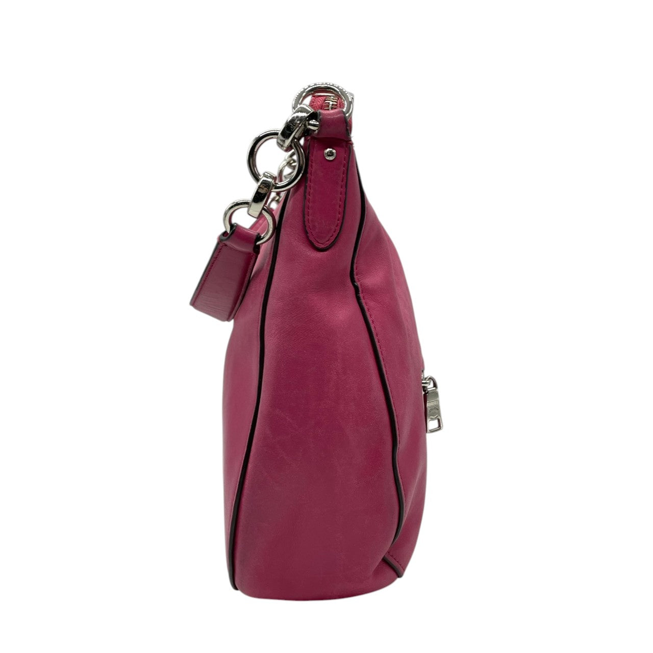 【良品】コーチ COACH 2WAY ショルダーバッグ ホーボー 斜め掛け ワンショルダー レザー スエード 本革 ピンク 37755 チェーン シルバー金具 カジュアル 差し色 軽量 デイリー レディース 鞄 カバン s67