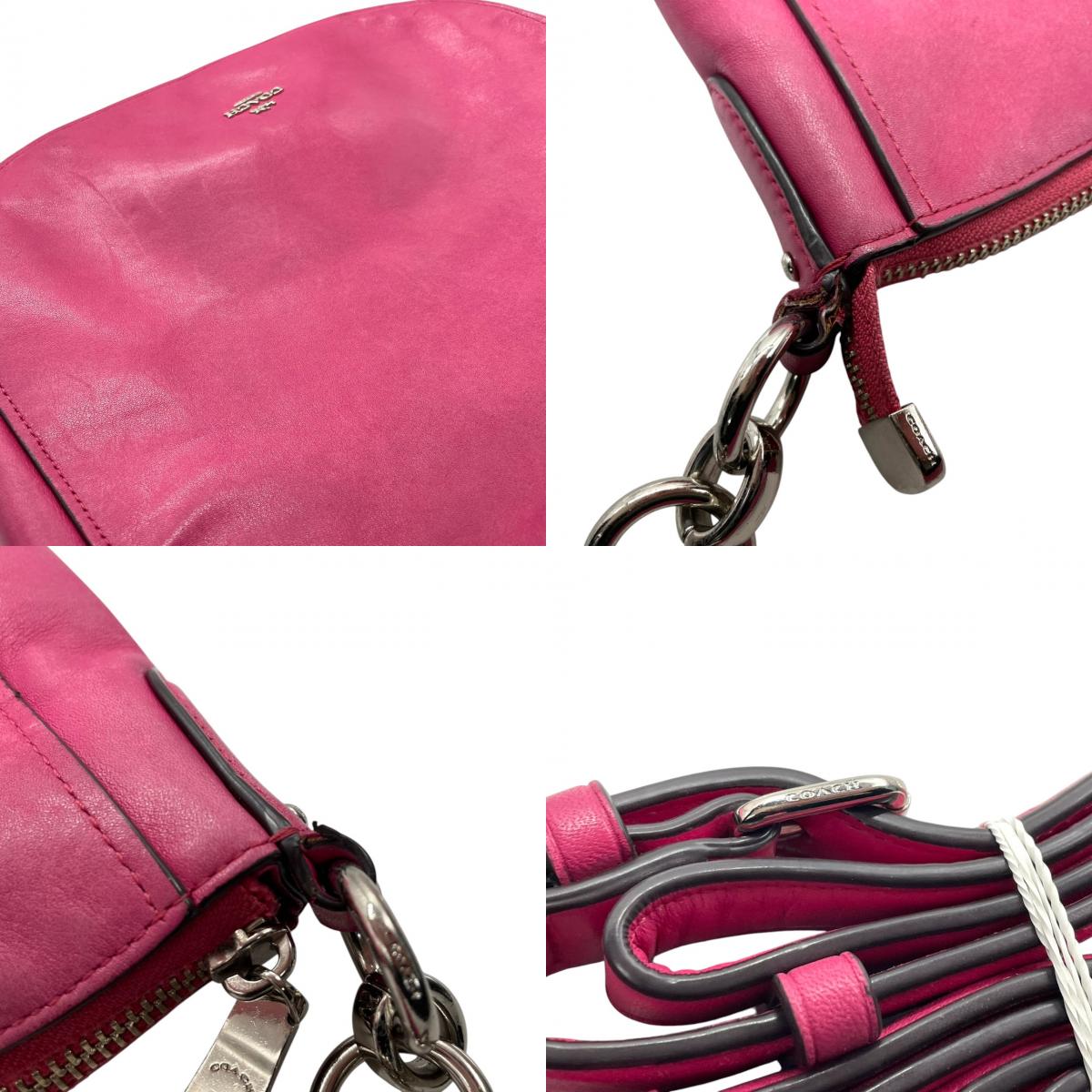 【良品】コーチ COACH 2WAY ショルダーバッグ ホーボー 斜め掛け ワンショルダー レザー スエード 本革 ピンク 37755 チェーン シルバー金具 カジュアル 差し色 軽量 デイリー レディース 鞄 カバン s67