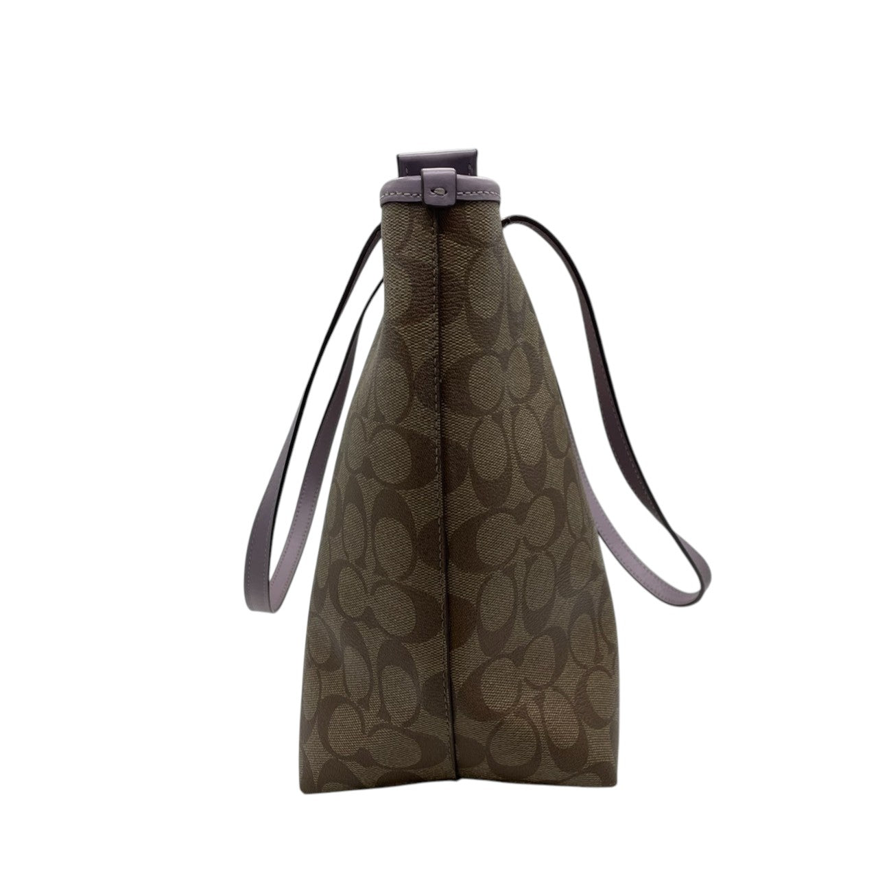 コーチ COACH トートバッグ シグネチャー PVC レザー ベージュ ラベンダー パープル A4収納可 肩掛け可 ワンショルダー 自立可 ビジネス 通勤 通学 旅行 華やか エレガント クラシック 高級感 丈夫 定番 レディース 鞄 カバン 美品 s72