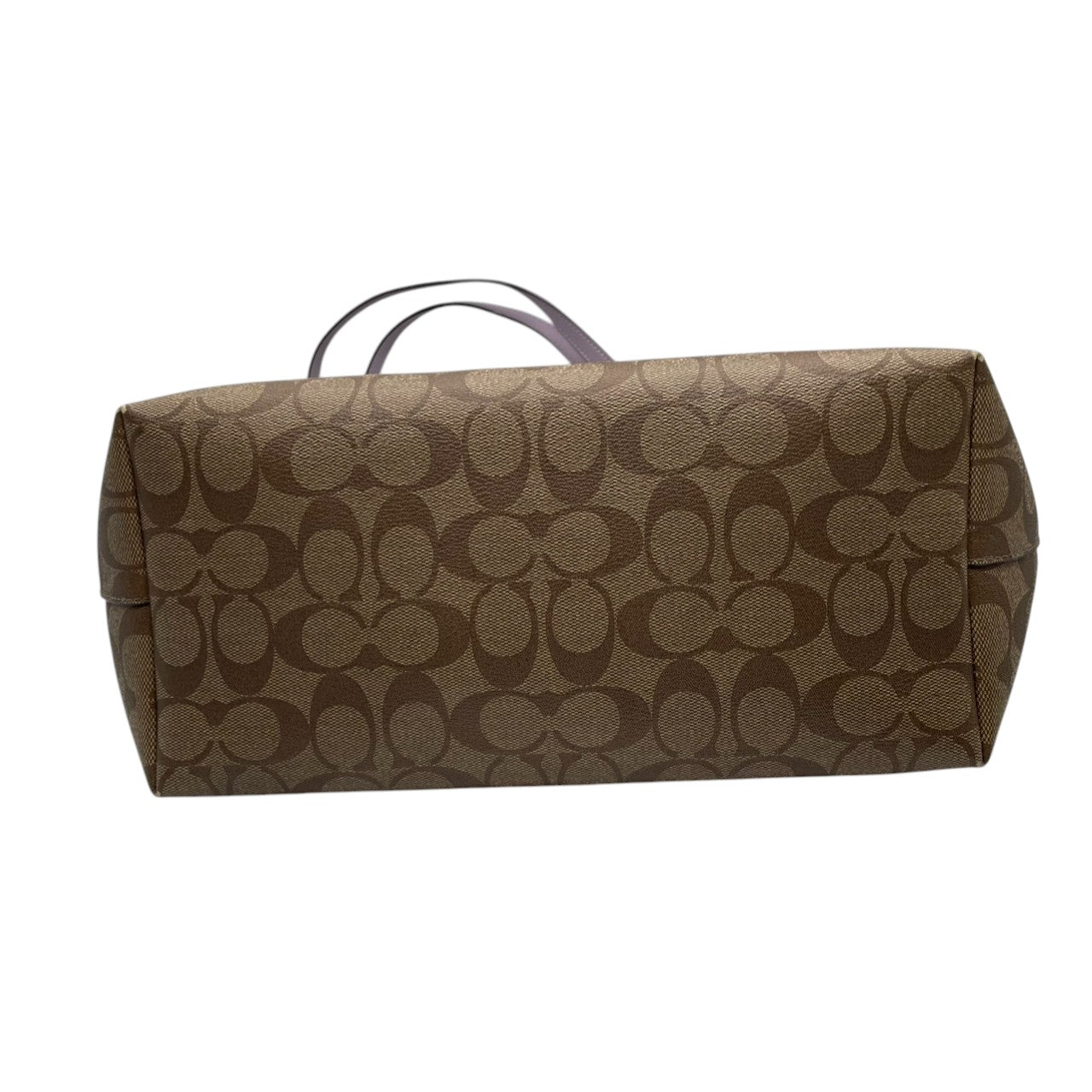コーチ COACH トートバッグ シグネチャー PVC レザー ベージュ ラベンダー パープル A4収納可 肩掛け可 ワンショルダー 自立可 ビジネス 通勤 通学 旅行 華やか エレガント クラシック 高級感 丈夫 定番 レディース 鞄 カバン 美品 s72