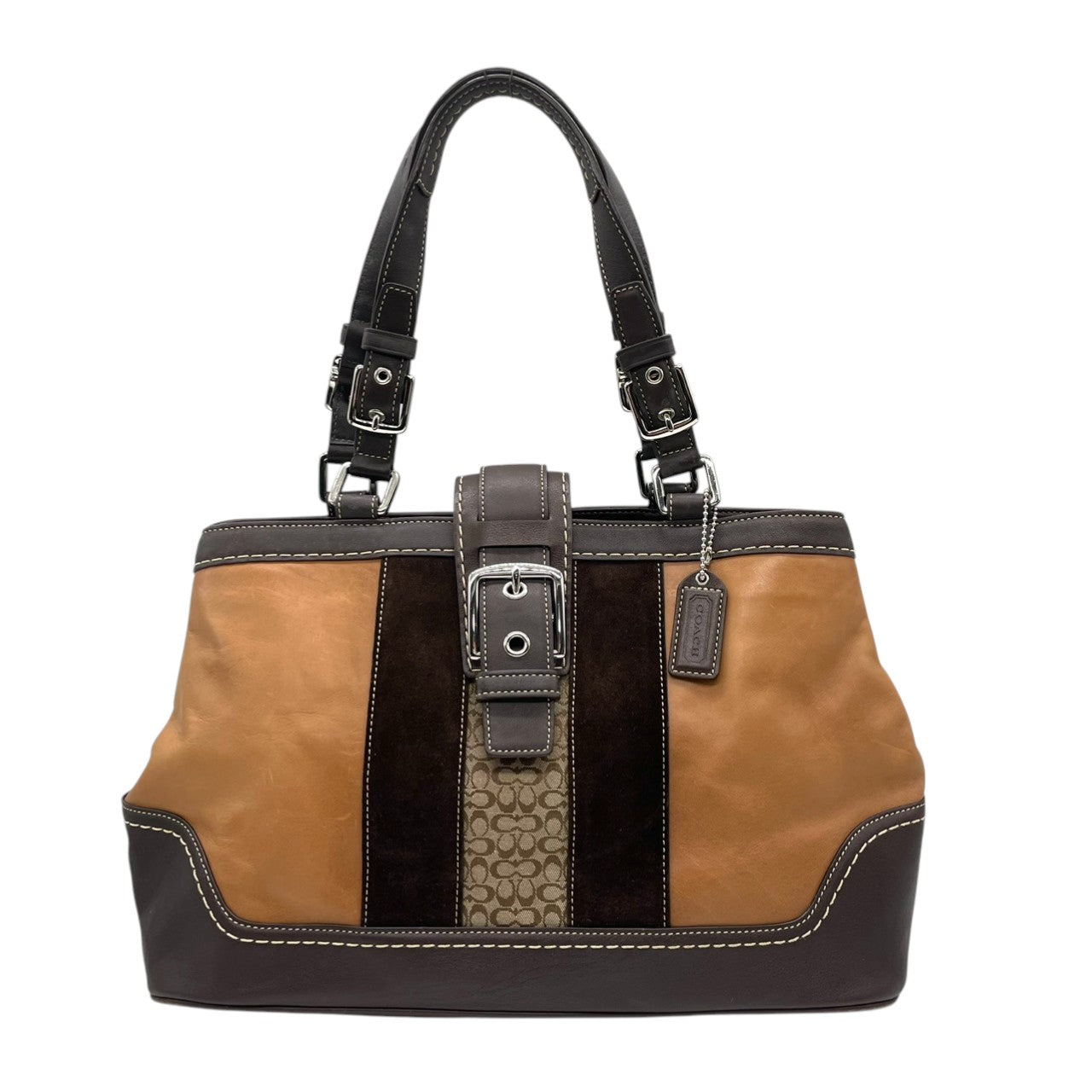 【良品】コーチ COACH ハンドバッグ レザー ベロア スエード ブラウン キャメル 茶色 ゴールド金具 ヴィンテージ風 シグネチャーロゴ ワンショルダーバッグ 肩掛けバッグ 鞄 希少デザイン お出かけ カジュアル 通勤 通学 レディース 状態良好 s72