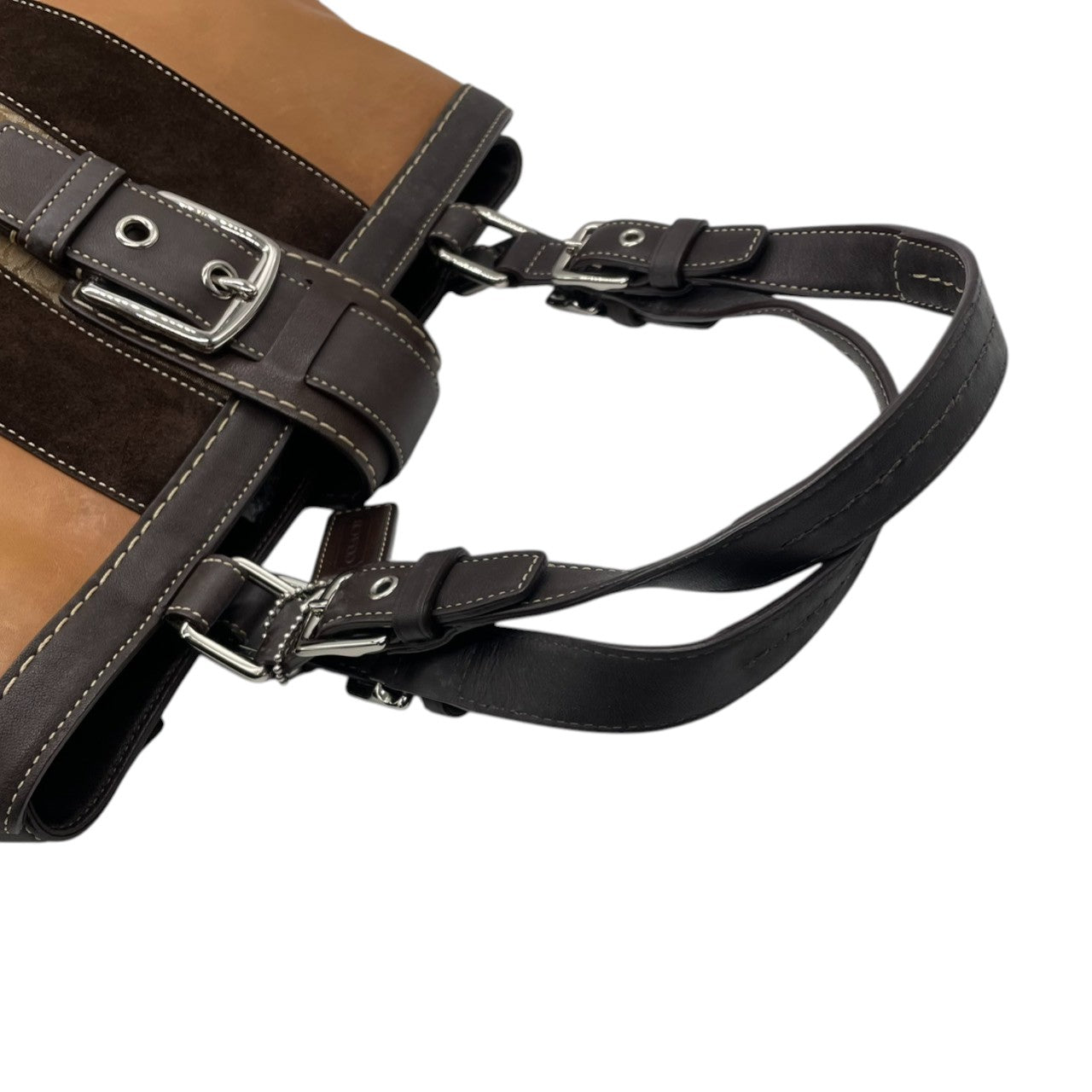 【良品】コーチ COACH ハンドバッグ レザー ベロア スエード ブラウン キャメル 茶色 ゴールド金具 ヴィンテージ風 シグネチャーロゴ ワンショルダーバッグ 肩掛けバッグ 鞄 希少デザイン お出かけ カジュアル 通勤 通学 レディース 状態良好 s72