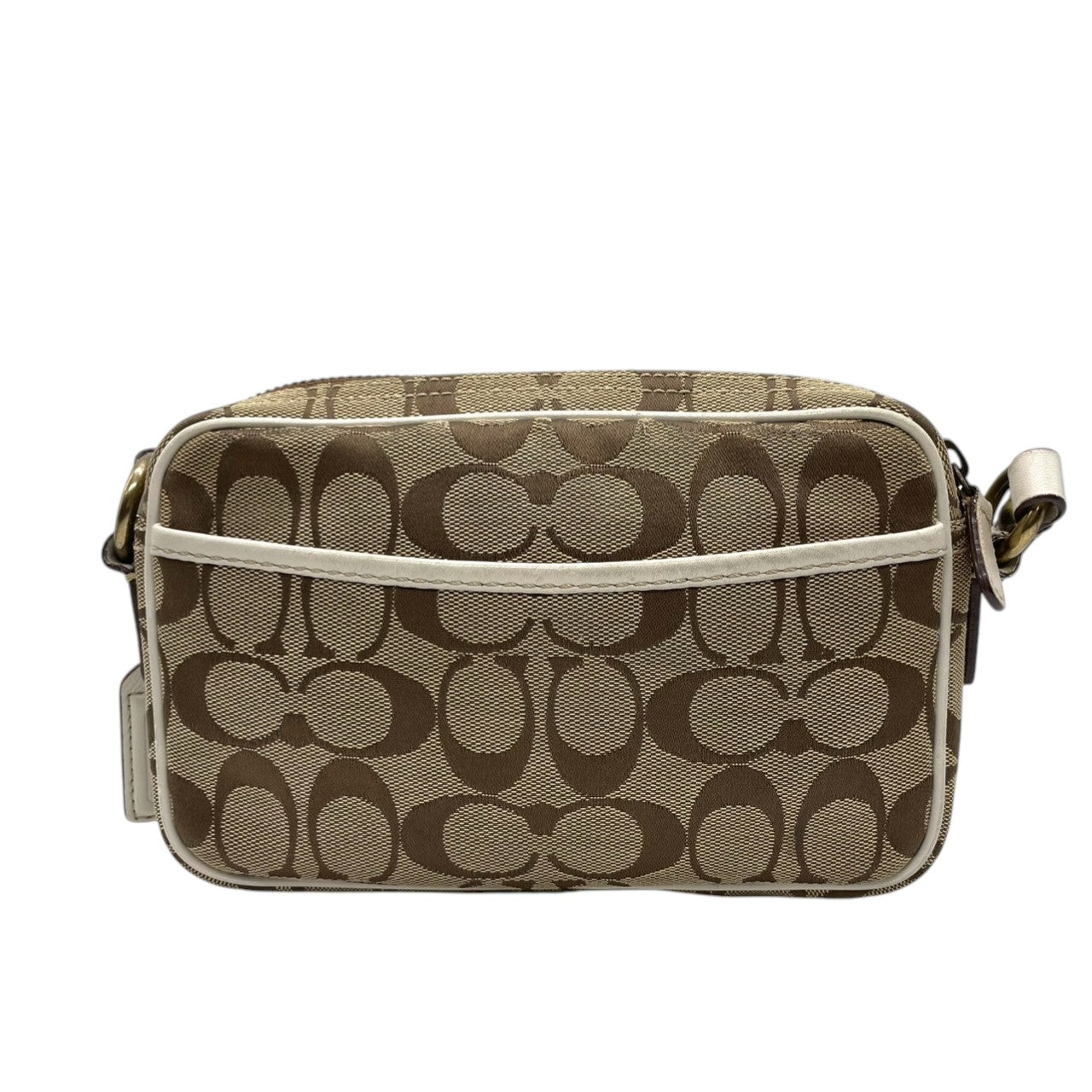 【良品】コーチ COACH ショルダーバッグ シグネチャー 斜め掛け可 キャンバス レザー 茶 白 ブラウン ホワイト ターンロック 金具 ヴィンテージ ビンテージ クラシック エレガント 鞄 カバン レディース お出かけ ミニバッグ 10565 s72