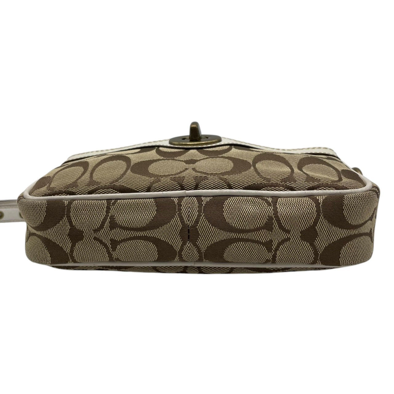 【良品】コーチ COACH ショルダーバッグ シグネチャー 斜め掛け可 キャンバス レザー 茶 白 ブラウン ホワイト ターンロック 金具 ヴィンテージ ビンテージ クラシック エレガント 鞄 カバン レディース お出かけ ミニバッグ 10565 s72
