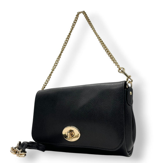 コーチ COACH ショルダーバッグ ハンドバッグ 2WAY レザー 本革 ブラック 黒 ゴールド 金具 ターンロック チェーンバッグ 斜め掛け可 ワンショルダー 自立可 ヴィンテージ エレガント 高級 希少 鞄 カバン 手提げ 肩掛け F34604 s72