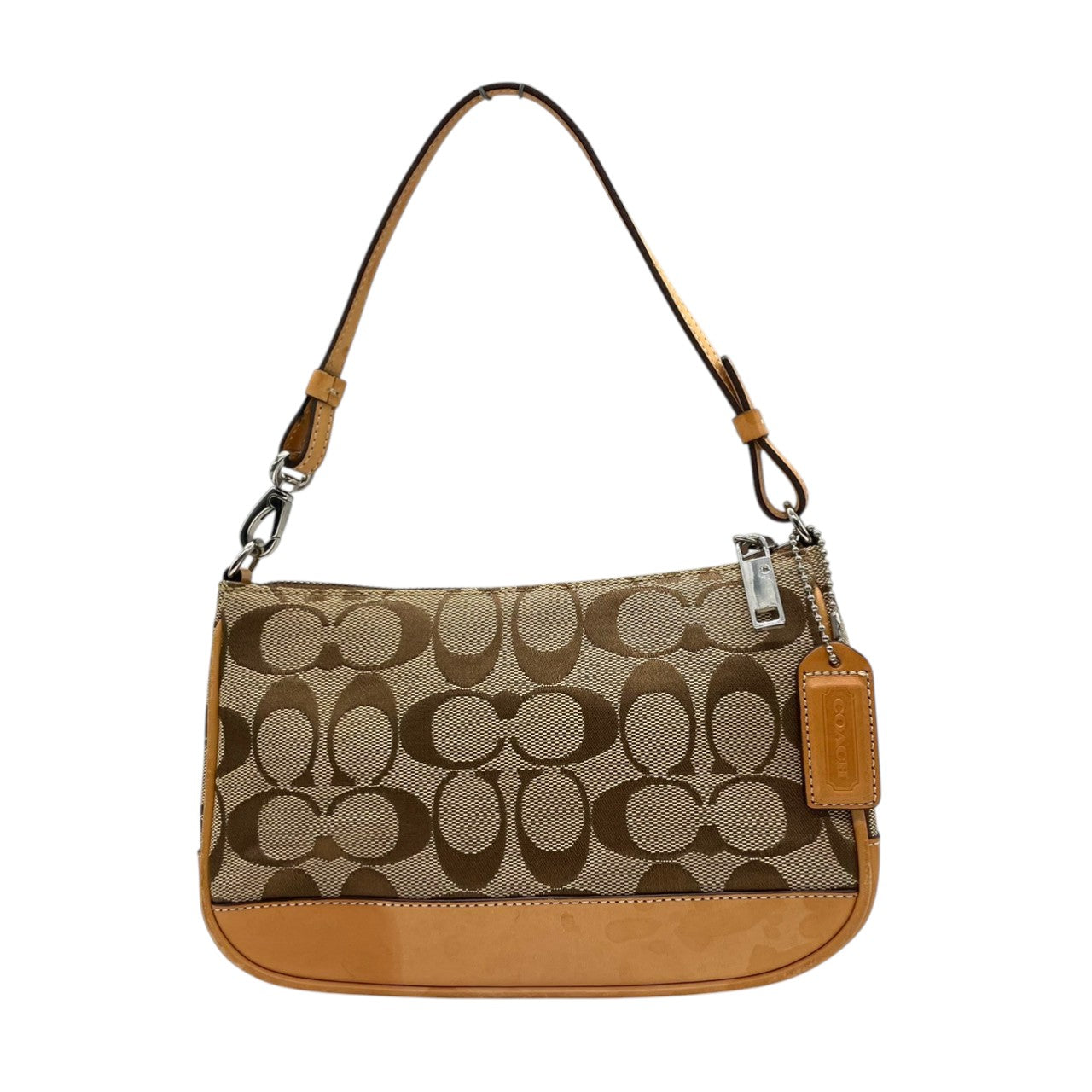 美品 コーチ COACH ハンドバッグ ワンショルダーバッグ シグネチャー キャンバス レザー ブラウン 茶色 ベージュ ゴールド 金具 自立可 クラシック エレガント ヴィンテージ 希少 レア お出かけ ポーチ ミニバッグ レディース 鞄 カバン s71