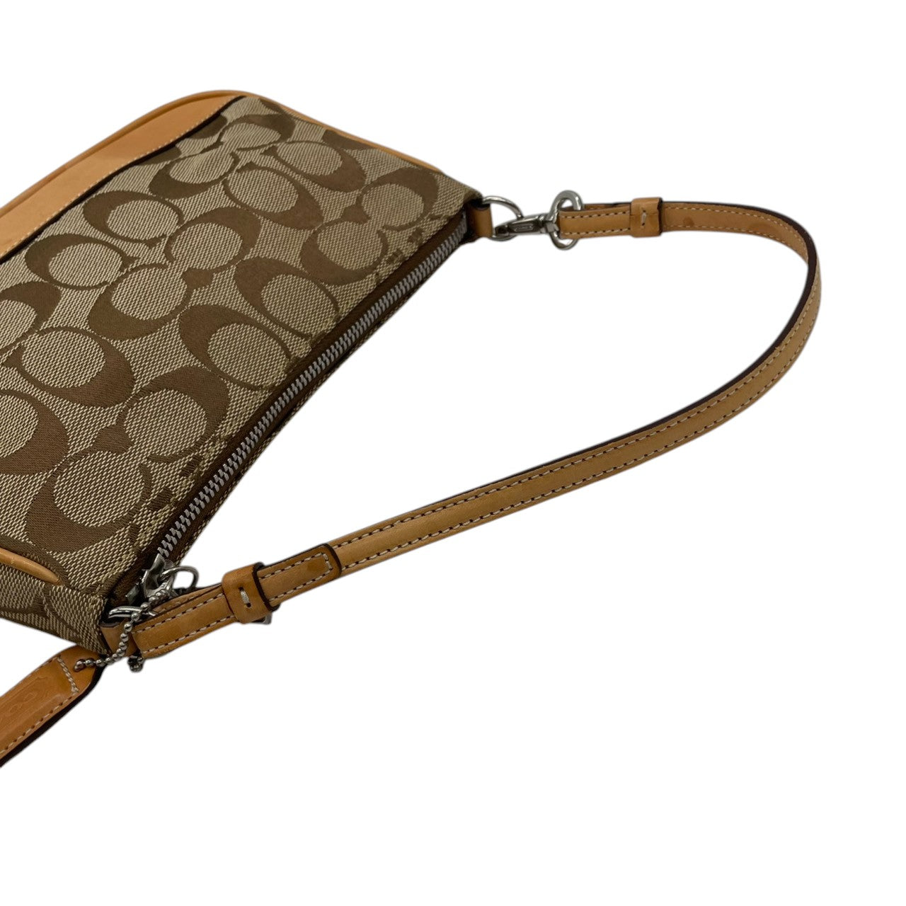 美品 コーチ COACH ハンドバッグ ワンショルダーバッグ シグネチャー キャンバス レザー ブラウン 茶色 ベージュ ゴールド 金具 自立可 クラシック エレガント ヴィンテージ 希少 レア お出かけ ポーチ ミニバッグ レディース 鞄 カバン s71