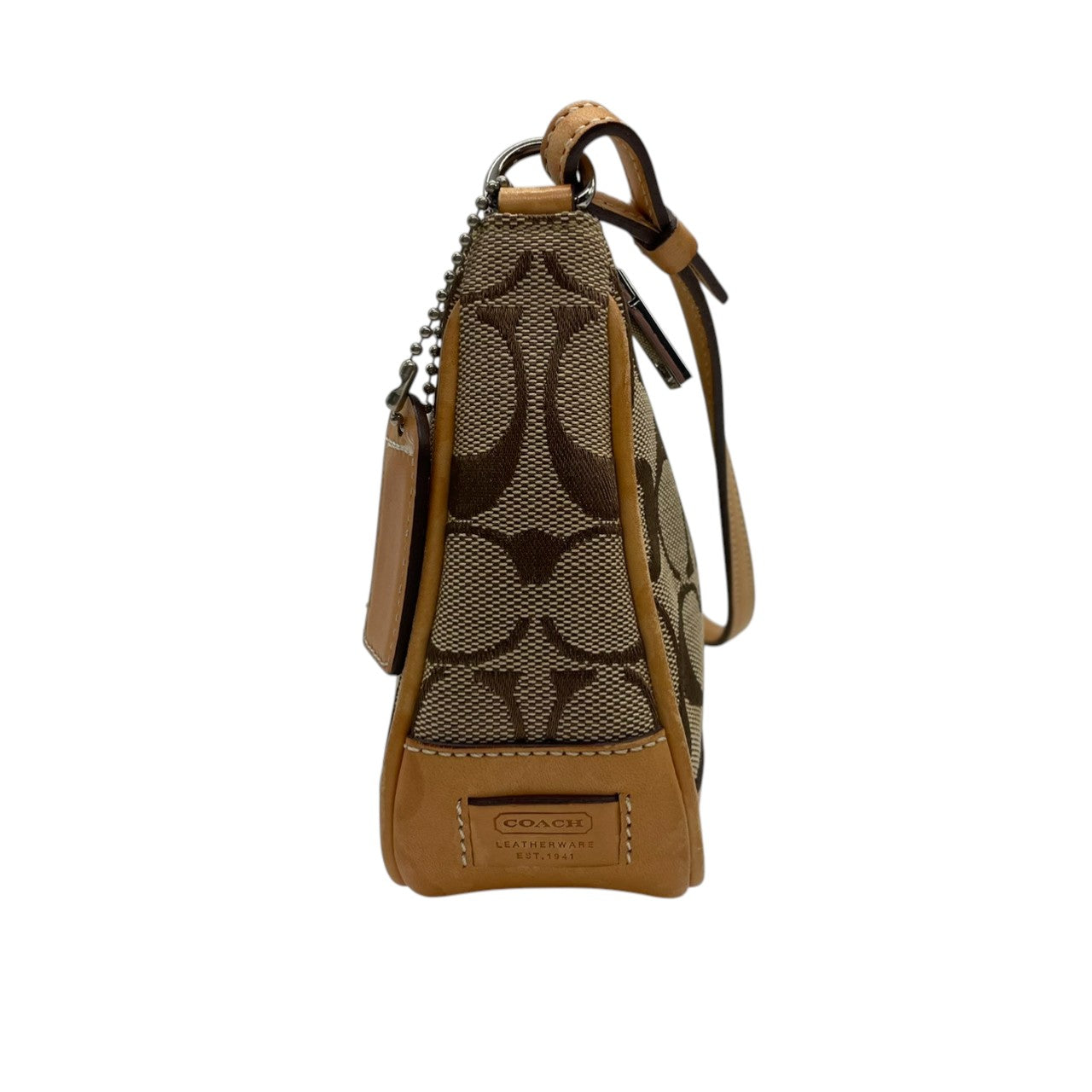 美品 コーチ COACH ハンドバッグ ワンショルダーバッグ シグネチャー キャンバス レザー ブラウン 茶色 ベージュ ゴールド 金具 自立可 クラシック エレガント ヴィンテージ 希少 レア お出かけ ポーチ ミニバッグ レディース 鞄 カバン s71