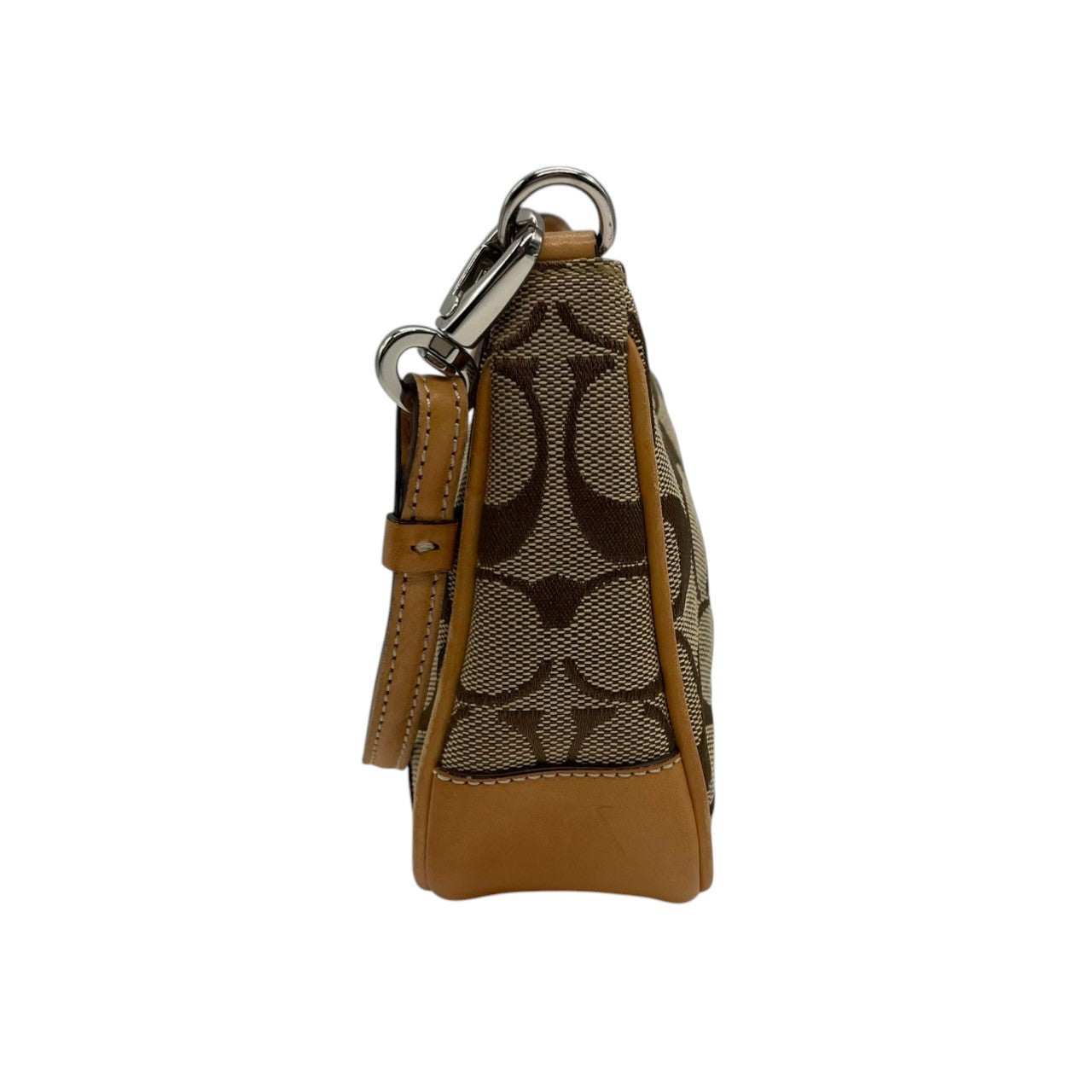 美品 コーチ COACH ハンドバッグ ワンショルダーバッグ シグネチャー キャンバス レザー ブラウン 茶色 ベージュ ゴールド 金具 自立可 クラシック エレガント ヴィンテージ 希少 レア お出かけ ポーチ ミニバッグ レディース 鞄 カバン s71