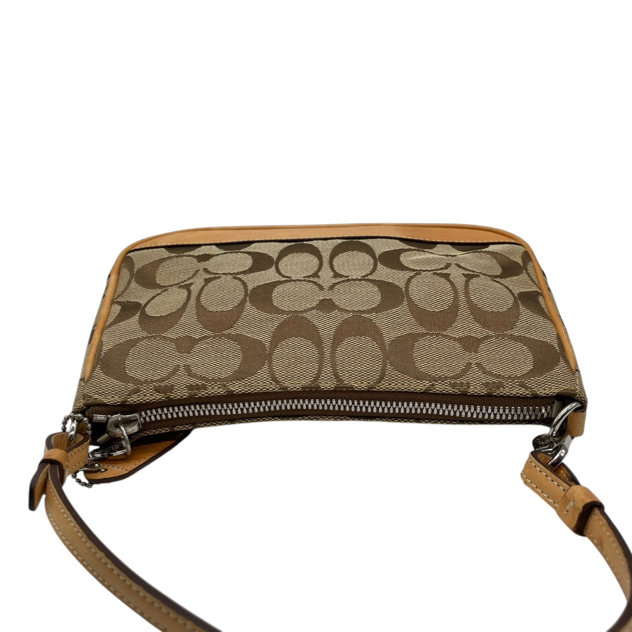 美品 コーチ COACH ハンドバッグ ワンショルダーバッグ シグネチャー キャンバス レザー ブラウン 茶色 ベージュ ゴールド 金具 自立可 クラシック エレガント ヴィンテージ 希少 レア お出かけ ポーチ ミニバッグ レディース 鞄 カバン s71