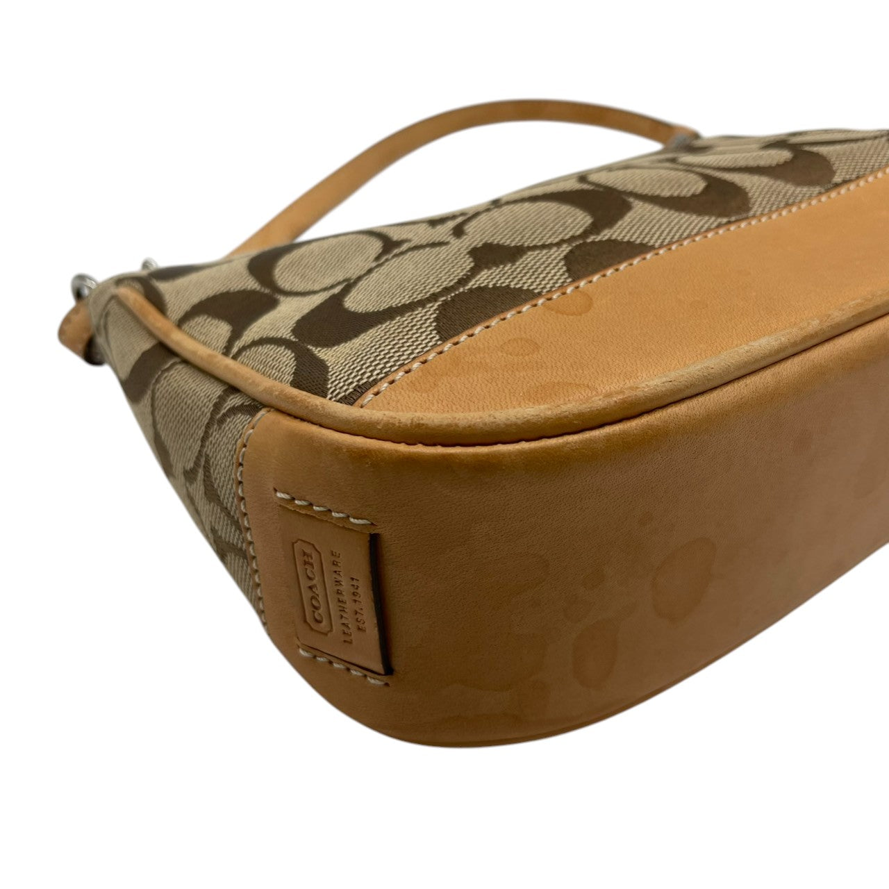 美品 コーチ COACH ハンドバッグ ワンショルダーバッグ シグネチャー キャンバス レザー ブラウン 茶色 ベージュ ゴールド 金具 自立可 クラシック エレガント ヴィンテージ 希少 レア お出かけ ポーチ ミニバッグ レディース 鞄 カバン s71