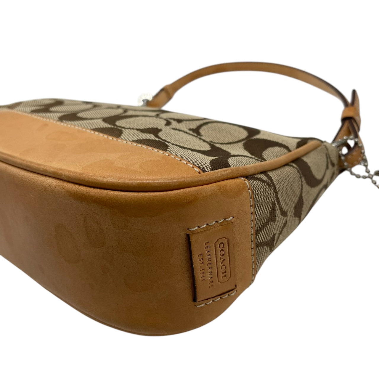 美品 コーチ COACH ハンドバッグ ワンショルダーバッグ シグネチャー キャンバス レザー ブラウン 茶色 ベージュ ゴールド 金具 自立可 クラシック エレガント ヴィンテージ 希少 レア お出かけ ポーチ ミニバッグ レディース 鞄 カバン s71