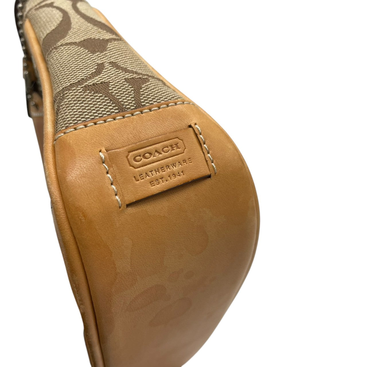 美品 コーチ COACH ハンドバッグ ワンショルダーバッグ シグネチャー キャンバス レザー ブラウン 茶色 ベージュ ゴールド 金具 自立可 クラシック エレガント ヴィンテージ 希少 レア お出かけ ポーチ ミニバッグ レディース 鞄 カバン s71
