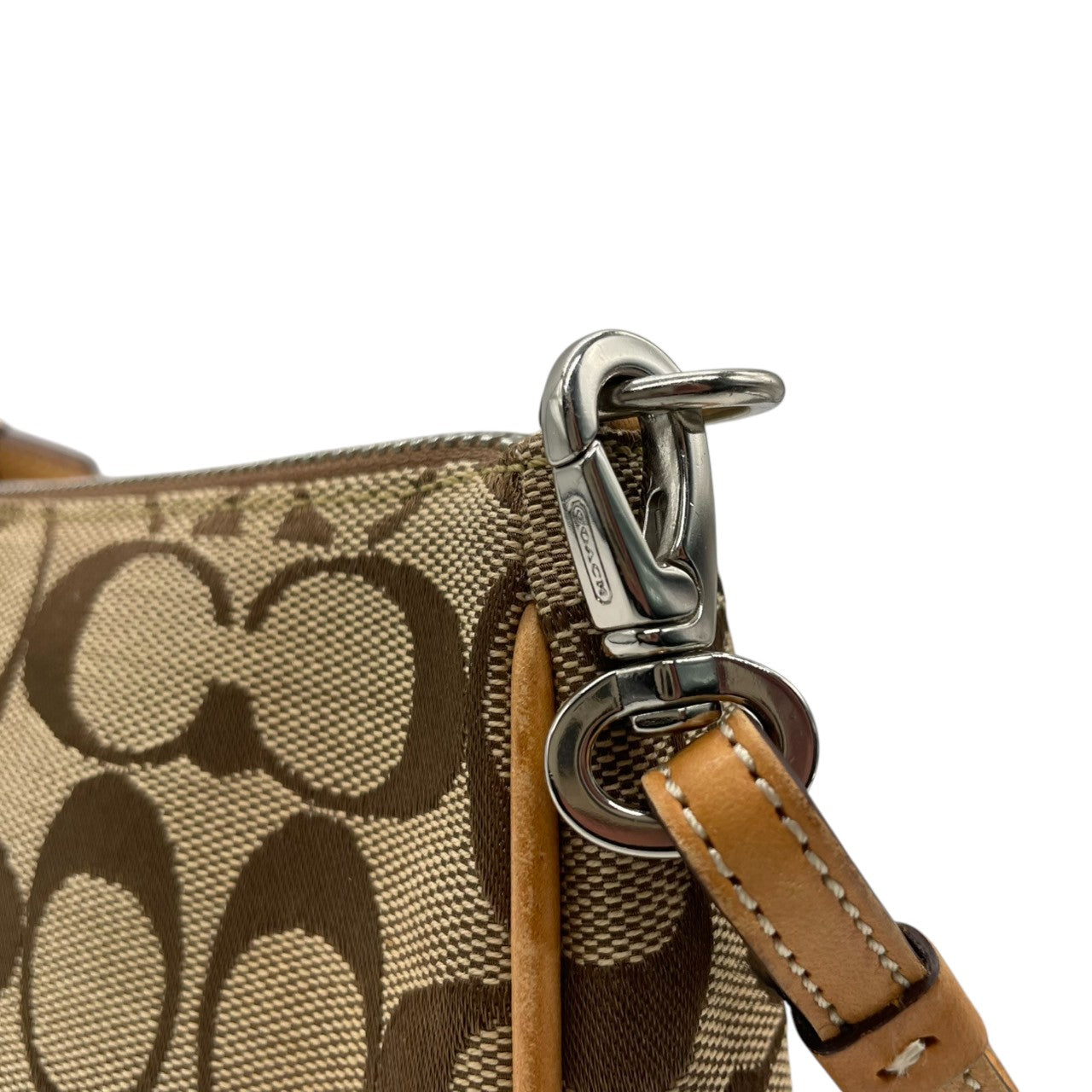 美品 コーチ COACH ハンドバッグ ワンショルダーバッグ シグネチャー キャンバス レザー ブラウン 茶色 ベージュ ゴールド 金具 自立可 クラシック エレガント ヴィンテージ 希少 レア お出かけ ポーチ ミニバッグ レディース 鞄 カバン s71