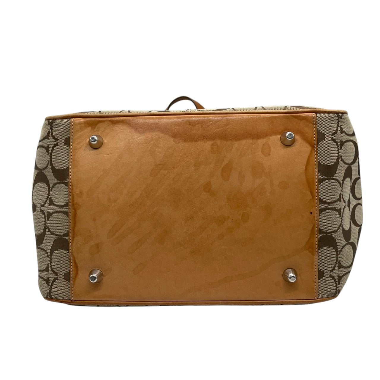 コーチ COACH トートバッグ ハンドバッグ シグネチャー キャンバス レザー 本革 ブラウン 茶色 ベージュ シルバー金具 A4収納可 肩掛け可 ワンショルダー 自立可 ヴィンテージ ビンテージ クラシック エレガント 希少 鞄 カバン 通勤 通学 s71