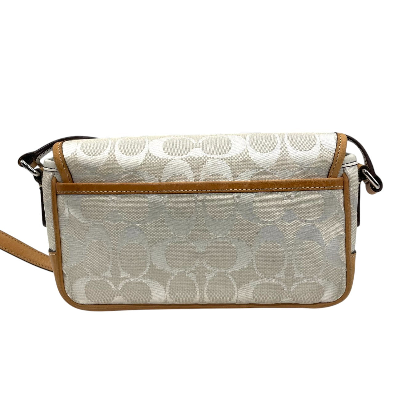 【良品】コーチ COACH ショルダーバッグ シグネチャー 斜め掛け可 キャンバス レザー 白 茶 ホワイト ブラウン シルバー金具 フラップバッグ ヴィンテージ ビンテージ クラシック エレガント ミニバッグ 鞄 カバン レディース 6844 s71