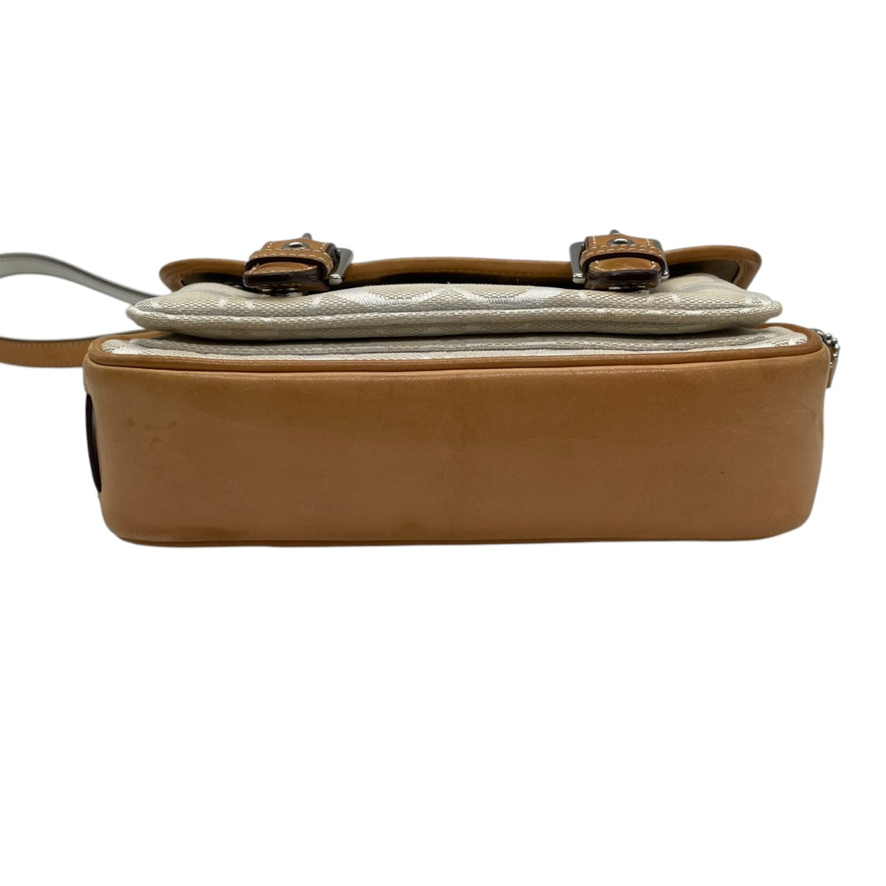 【良品】コーチ COACH ショルダーバッグ シグネチャー 斜め掛け可 キャンバス レザー 白 茶 ホワイト ブラウン シルバー金具 フラップバッグ ヴィンテージ ビンテージ クラシック エレガント ミニバッグ 鞄 カバン レディース 6844 s71