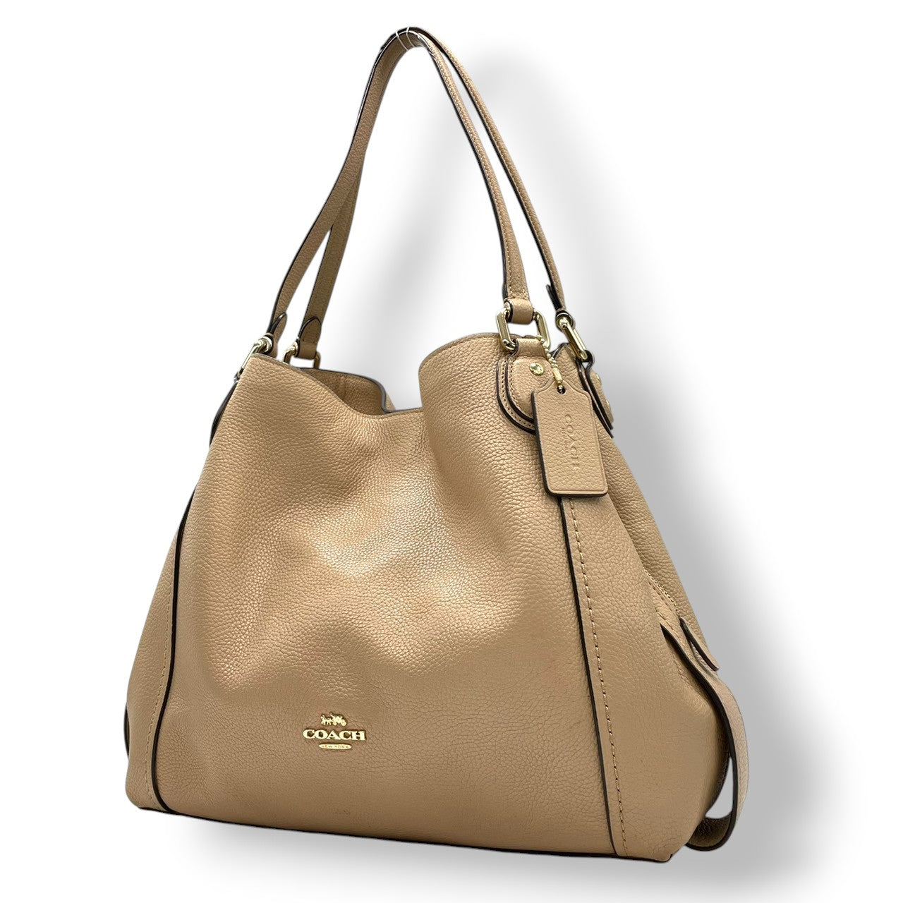 コーチ COACH トートバッグ ハンドバッグ レザー 本革 ベージュ ペブルドレザー ワンショルダー 肩掛け可 自立可 A4サイズ収納可 ビジネス 通勤 通学 カジュアル エレガント クラシック ターンロック ゴールド 金具 鞄 カバン 手提げ 美品 状態良好 希少 レア お出かけ 普段使い s70