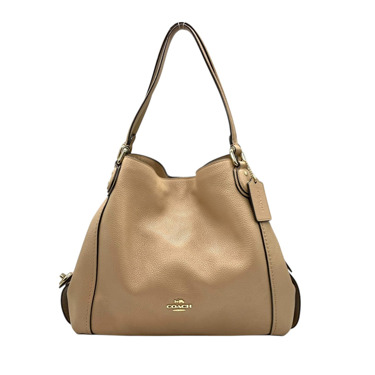 コーチ COACH トートバッグ ハンドバッグ レザー 本革 ベージュ ペブルドレザー ワンショルダー 肩掛け可 自立可 A4サイズ収納可 ビジネス 通勤 通学 カジュアル エレガント クラシック ターンロック ゴールド 金具 鞄 カバン 手提げ 美品 状態良好 希少 レア お出かけ 普段使い s70