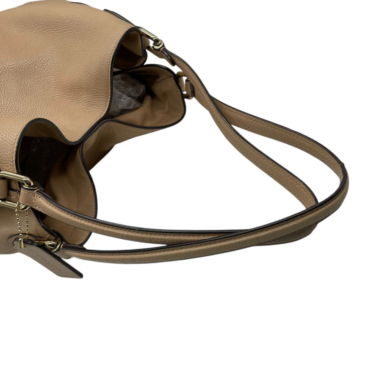 コーチ COACH トートバッグ ハンドバッグ レザー 本革 ベージュ ペブルドレザー ワンショルダー 肩掛け可 自立可 A4サイズ収納可 ビジネス 通勤 通学 カジュアル エレガント クラシック ターンロック ゴールド 金具 鞄 カバン 手提げ 美品 状態良好 希少 レア お出かけ 普段使い s70