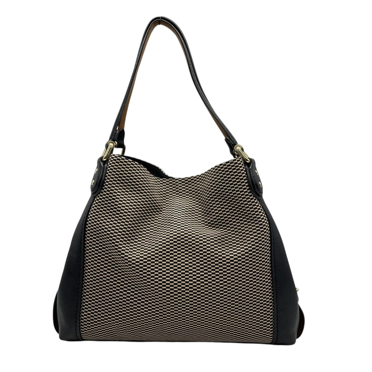 コーチ COACH トートバッグ ハンドバッグ キャンバス レザー 本革 ブラック 黒 ホワイト 白 A4サイズ収納可 肩掛け可 ワンショルダー 自立可 ビジネス 通勤 通学 カジュアル エレガント クラシック 上品 希少 モデル ターンロック ゴールド金具 鞄 カバン 状態良好 美品 s70