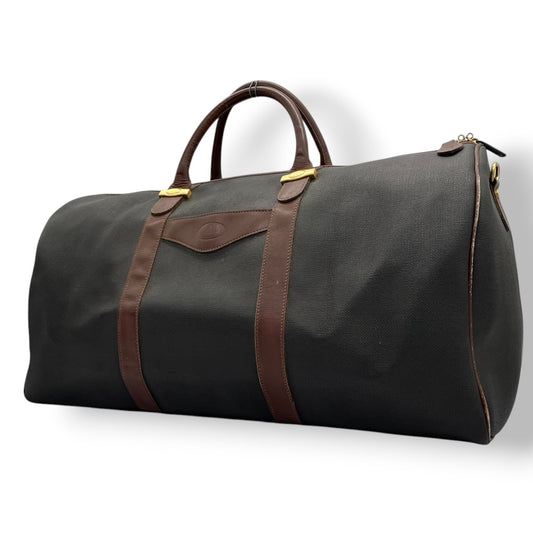 ダンヒル dunhill ボストンバッグ トラベルバッグ 旅行鞄 PVC レザー グレー ブラウン 茶色 ゴールド 金具 大容量 ヴィンテージ ビンテージ クラシック エレガント 自立可 出張 ゴルフ 帰省 55cm メンズ 紳士 鞄 カバン 状態良好 丈夫 定番 希少 レア 人気 モデル お洒落 上品 宿泊 s70