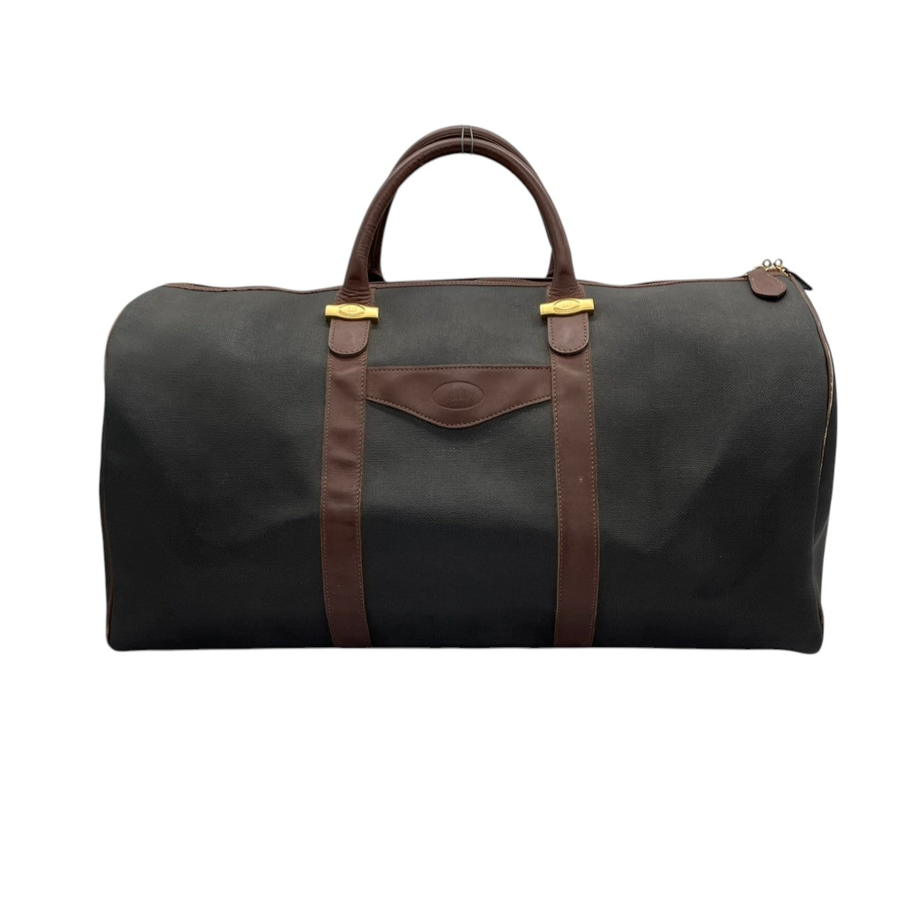 ダンヒル dunhill ボストンバッグ トラベルバッグ 旅行鞄 PVC レザー グレー ブラウン 茶色 ゴールド 金具 大容量 ヴィンテージ ビンテージ クラシック エレガント 自立可 出張 ゴルフ 帰省 55cm メンズ 紳士 鞄 カバン 状態良好 丈夫 定番 希少 レア 人気 モデル お洒落 上品 宿泊 s70